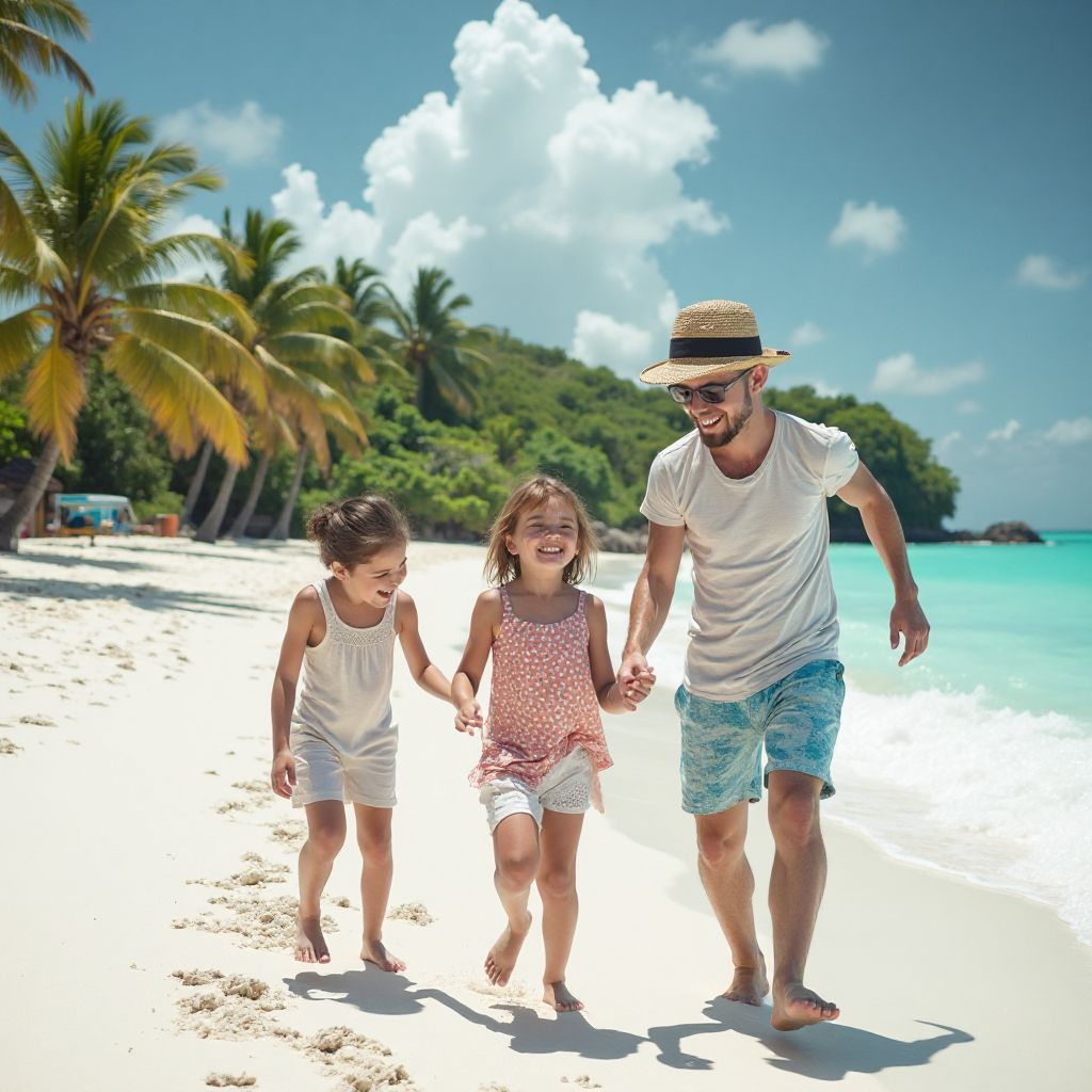 Familie am Strand im Urlaub